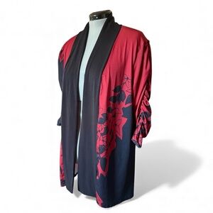 Lily by Firmiana Red and Black Floral Kimono Cardigan - Women’s XXL